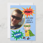 Aangepaste foto Super Hero Blond Boy Birthday Invi Kaart (Voorkant)