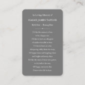 Aangepaste foto sympathie begrafenis gedenkteken K Visitekaartje (Achterkant)