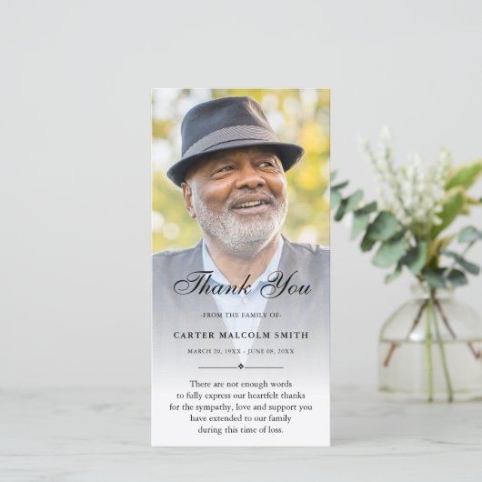 Aangepaste foto sympathie dank u herinnering bedankkaart (Staand voorkant)