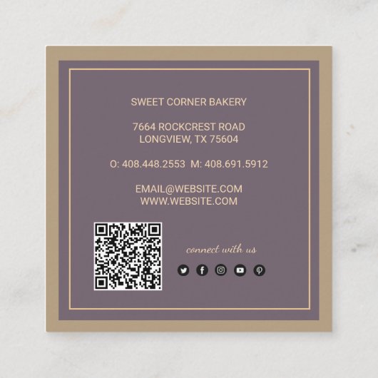 Aangepaste foto taart bakkerij Logo QR-code Vierkante Visitekaartje (Achterkant)