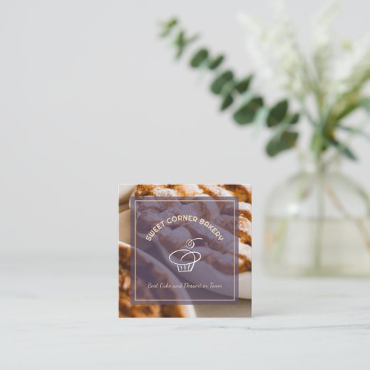 Aangepaste foto taart bakkerij Logo QR-code Vierkante Visitekaartje (Staand voorkant)