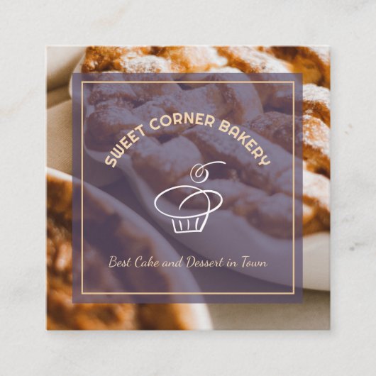 Aangepaste foto taart bakkerij Logo QR-code Vierkante Visitekaartje (Voorkant)