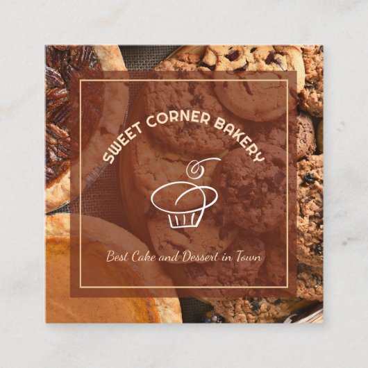 Aangepaste foto taart bakkerij Logo QR-code Vierkante Visitekaartje (Voorkant)
