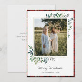 Aangepaste foto Tartan Border Groene bladeren Kers Feestdagenkaart (Voorkant / Achterkant)