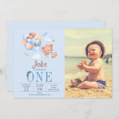 Aangepaste foto Teddybeer en ballon verjaardag Kaart (Voorkant / Achterkant)