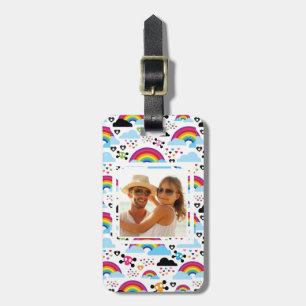 Aangepaste foto Teenage emo regenboogschedel achte Bagagelabel