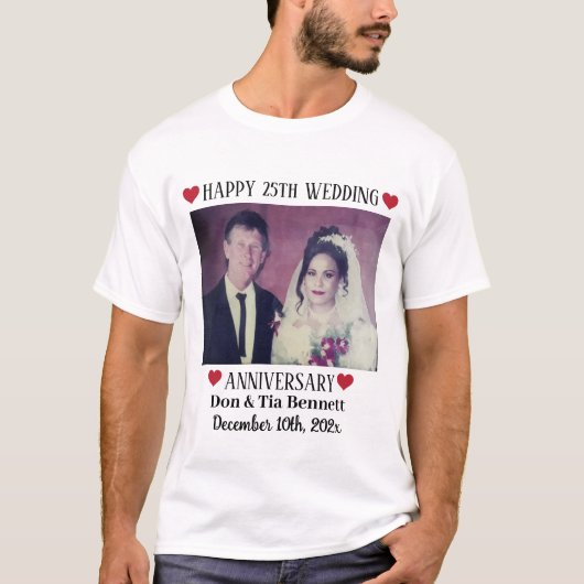 Aangepaste foto, tekst 25e bruiloft Jubileum wit T-shirt (Voorkant)