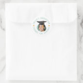 Aangepaste Foto Tekst Afstuderen Pet Bedankt Party Ronde Sticker (Tas)