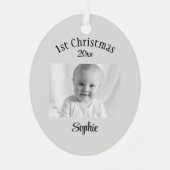 Aangepaste Foto & Tekst Baby 1e Kerst Ovaal Metalen Ornament (Voorkant)