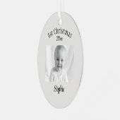 Aangepaste Foto & Tekst Baby 1e Kerst Ovaal Metalen Ornament (Voorkant links)