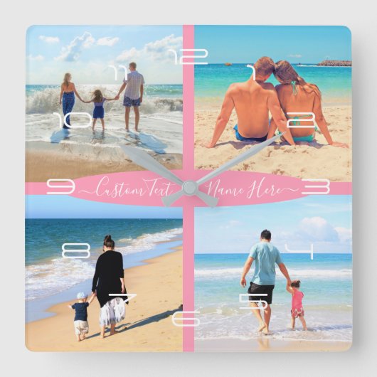 Aangepaste foto Tekst Collage Familie Liefde op ma Vierkante Klok (Voorkant)