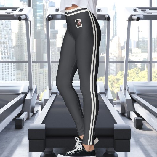 Aangepaste foto tekst Cute Strepen Neutraal Caviar Leggings