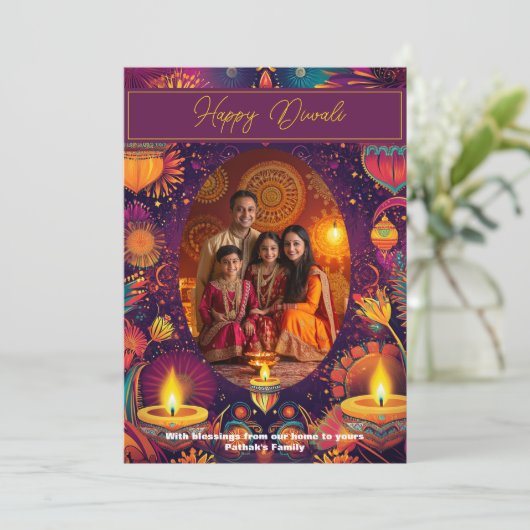 Aangepaste foto & tekst Diwali kaart (Staand voorkant)