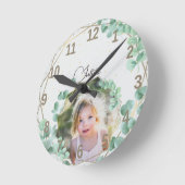 Aangepaste foto + tekst | Elegant Geometric Greene Ronde Klok (Hoek)