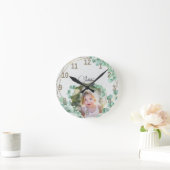 Aangepaste foto + tekst | Elegant Geometric Greene Ronde Klok (Huis)