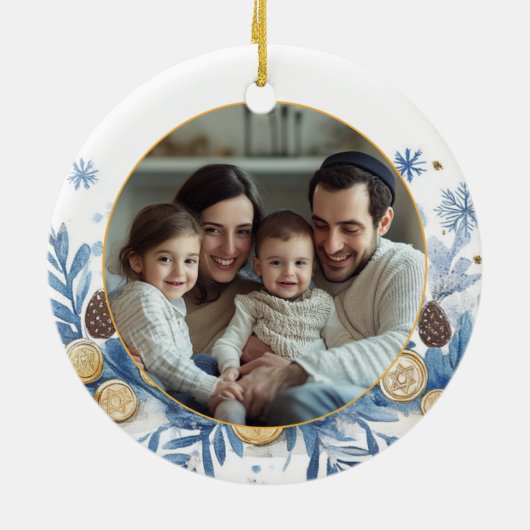 Aangepaste foto & tekst Hanukkah Festival of Light Keramisch Ornament (Achterkant)