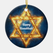 Aangepaste foto & tekst Happy Chanoeka, Davidster Keramisch Ornament (Voorkant)