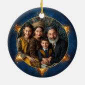 Aangepaste foto & tekst Happy Chanoeka, Davidster Keramisch Ornament (Achterkant)