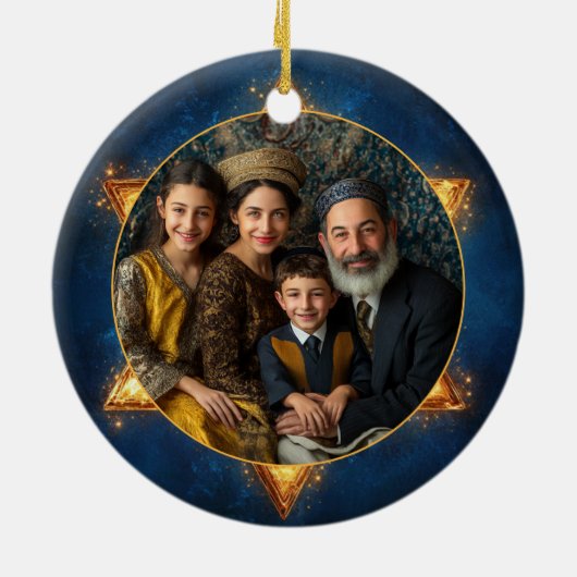 Aangepaste foto & tekst Happy Chanoeka, Davidster Keramisch Ornament (Achterkant)