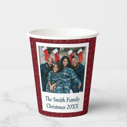 Aangepaste Foto & Tekst Kerstboom & Groetjes Rood Papieren Bekers (Voorkant)
