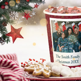 Aangepaste Foto & Tekst Kerstboom & Groetjes Rood Papieren Bekers
