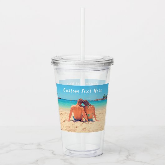 Aangepaste foto-tekst Naam Acryldrager Uw foto's Acryl Drinkbeker (Voorkant)