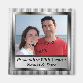 Aangepaste foto & tekst op de stijlvolle zilveren  magneet (Voorkant)