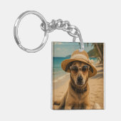 Aangepaste foto & tekst Retro strandposter Sleutelhanger (Voorkant Links)