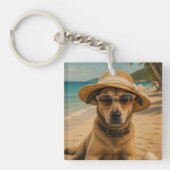 Aangepaste foto & tekst Retro strandposter Sleutelhanger (Voorkant)