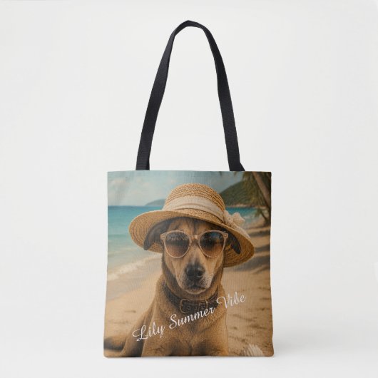 Aangepaste foto & tekst retro strandposter tote bag (Voorkant)