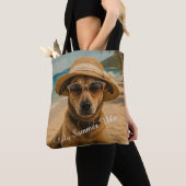 Aangepaste foto & tekst retro strandposter tote bag (Dichtbij)