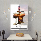 Aangepaste foto & tekst wijnfles & twee glazen poster