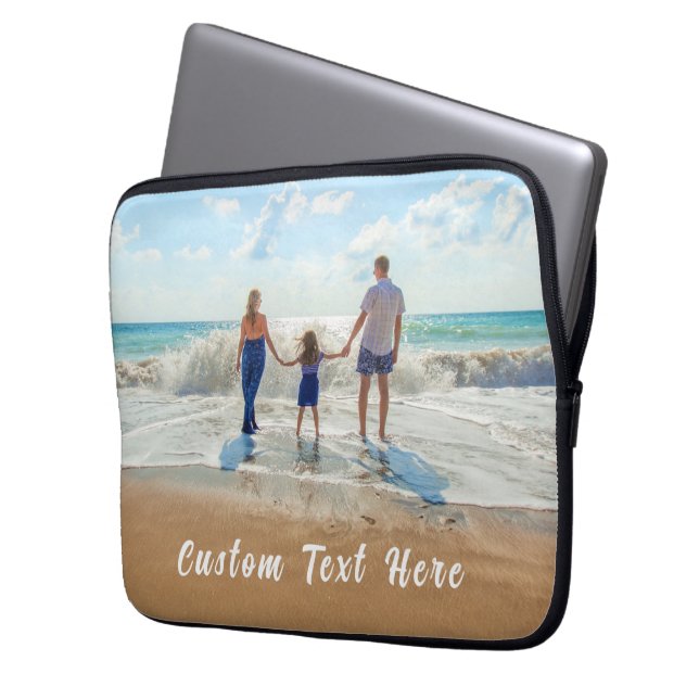 Aangepaste foto-tekstophoes voor uw familiefoto laptop sleeve (Voorkant Links)