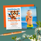 Aangepaste foto Threenager Jongen 3e Verjaardagsfe Kaart