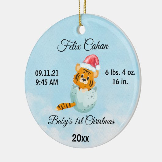 Aangepaste foto Tiger Baby's Boy Eerste Kerstmis 2 Keramisch Ornament (Links)