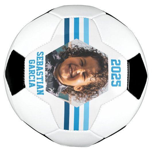 Aangepaste foto-toetsenbord Multi Blue Stripes Voetbal (Gedraaid)