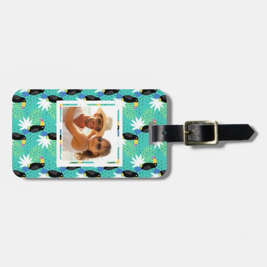 Aangepaste foto-toucans op Blauwgroen Bagagelabel (Voorkant horizontaal)