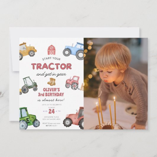 Aangepaste foto tractor 3e verjaardag kaart (Voorkant)