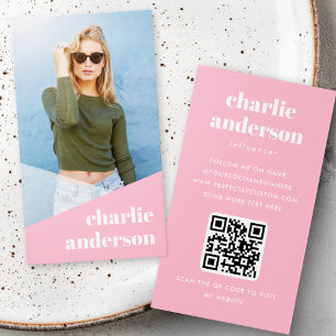 Aangepaste foto trendy influencer roze profielkaar visitekaartje