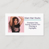 Aangepaste foto trendy kapsalon kapper bewerkbare visitekaartje (Voorkant)