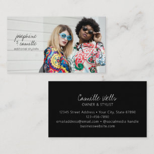 Aangepaste foto trendy script editoriale stylist visitekaartje