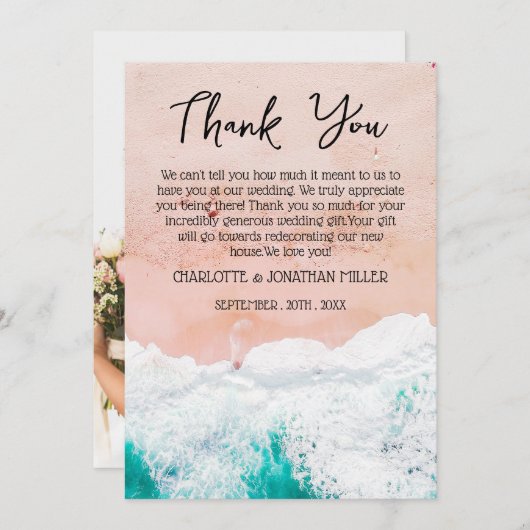 Aangepaste foto Tropical Coastal Beach Weddenschap Bedankkaart (Voorkant / Achterkant)