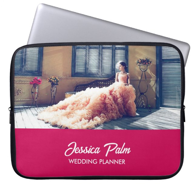 Aangepaste foto-trouwroze laptop sleeve (Voorkant)