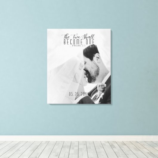 Aangepaste foto twee wordt één bruiloft canvas afdruk (Insitu (Houten vloer))