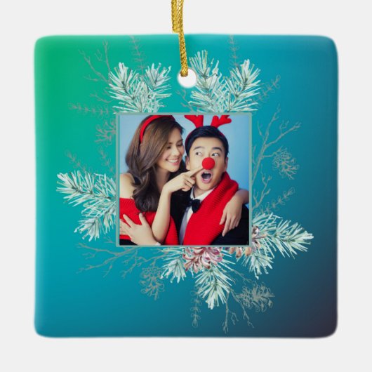 Aangepaste foto tweezijdig dennenappel Lijst Keramisch Ornament (Voorkant)