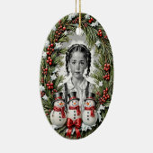 Aangepaste foto tweezijdige sneeuwman krans Kerstm Keramisch Ornament (Rechts)