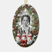 Aangepaste foto tweezijdige sneeuwman krans Kerstm Keramisch Ornament (Links)