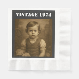 Aangepaste foto uit je kindertijd & Jaar Vintage g Servet