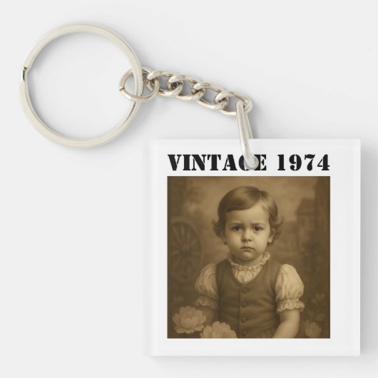 Aangepaste foto uit je kindertijd & Jaar Vintage g Sleutelhanger (voorkant)