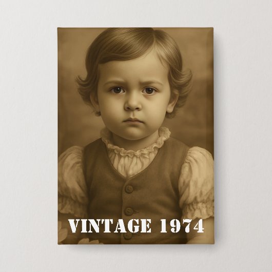 Aangepaste foto uit je kindertijd & jaartal Vintag Button (Voorkant)